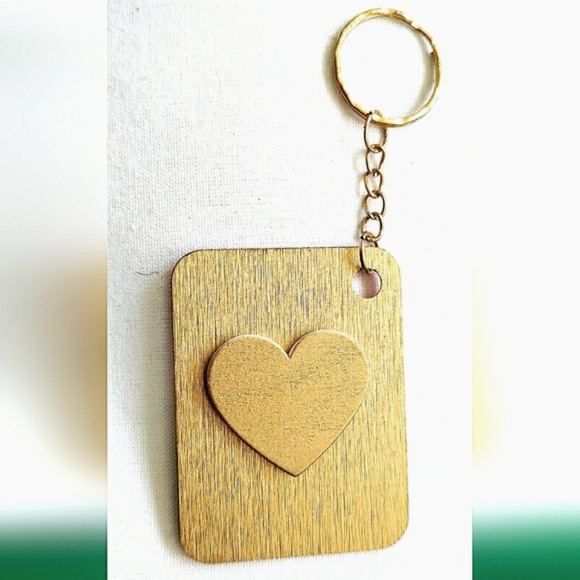 NEW Handmade Keychain Bag Tag! Italian Wood - Lines2. "I LOVE My Bag" Wood Heart - Picture 3 of 6